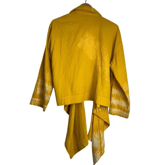 VTG ISSEY MIYAKE Scarf Tie-dye Long-sleeve shirt Small Cotton YLW/All-over patte - Picture 2 of 16